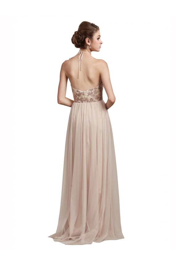 Long Sleeveless Tulle Nude A-Line Bridesmaid Dress Edmonton