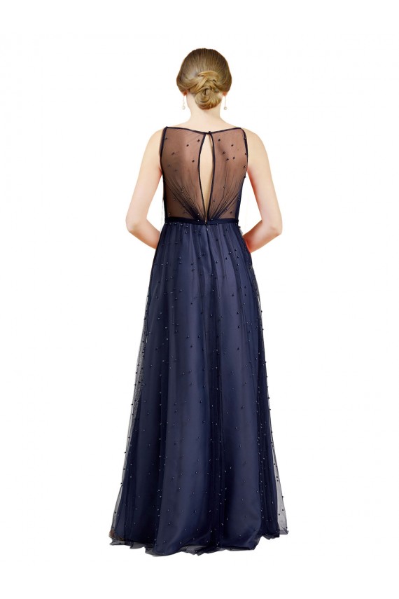 Long Sleeveless Tulle Burgundy Boat Neck A-Line Semi Formal Evening Dress / Bridesmaid Dress Edmonton