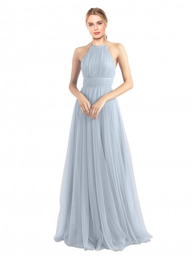 Long Sleeveless Tulle Light Sky Blue A-Line Bridesmaid Dress Edmonton