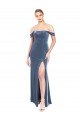 Long Sleeveless Stretch Velvet Dusty Blue A-Line Prom Dress / Bridesmaid Dress Edmonton