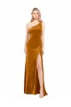 Long Sleeveless Stretch Velvet Gold One Shoulder A-Line Formal Evening Gown / Prom Dress / Bridesmaid Dress Edmonton