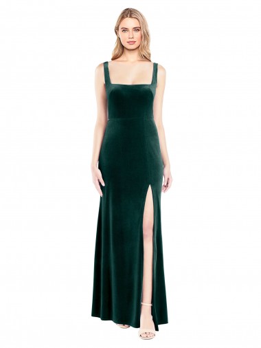 Long Sleeveless Stretch Velvet Dark Green A-Line Prom Dress / Bridesmaid Dress Edmonton