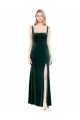 Long Sleeveless Stretch Velvet Dark Green A-Line Prom Dress / Bridesmaid Dress Edmonton