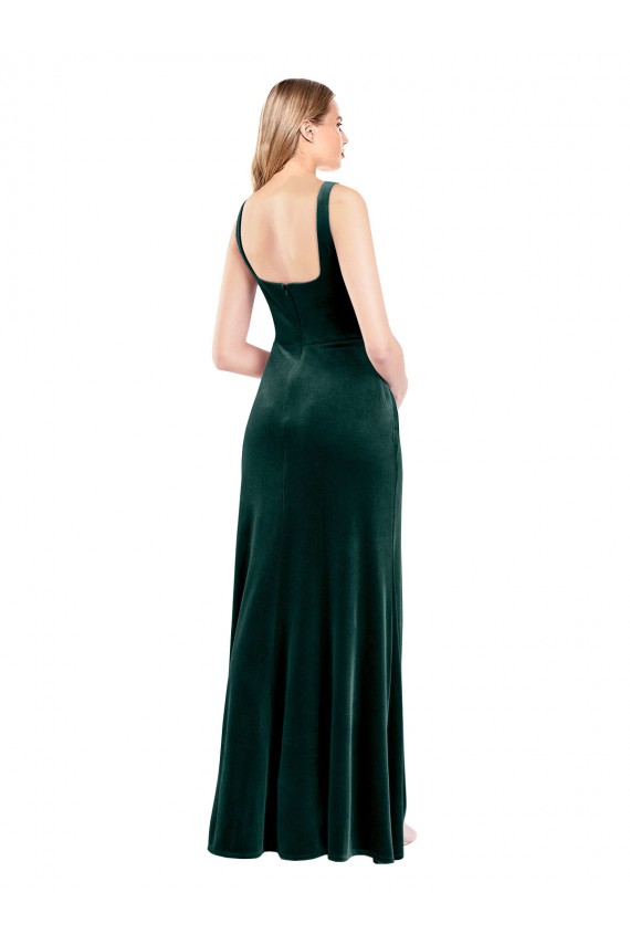 Long Sleeveless Stretch Velvet Dark Green A-Line Prom Dress / Bridesmaid Dress Edmonton