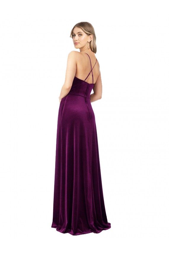 Long Sleeveless Stretch Velvet Grape A-Line Formal Evening Gown / Prom Dress / Bridesmaid Dress Edmonton