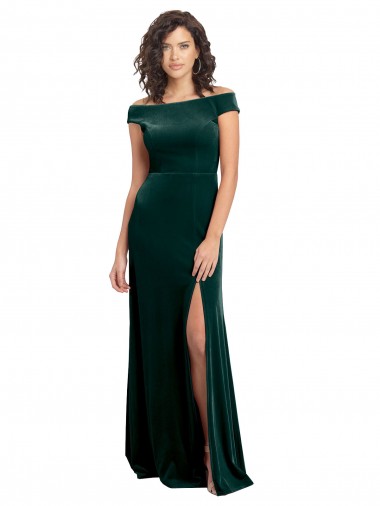 Long Cap Sleeves Stretch Velvet Dark Green A-Line Formal Evening Gown / Prom Dress / Bridesmaid Dress Edmonton