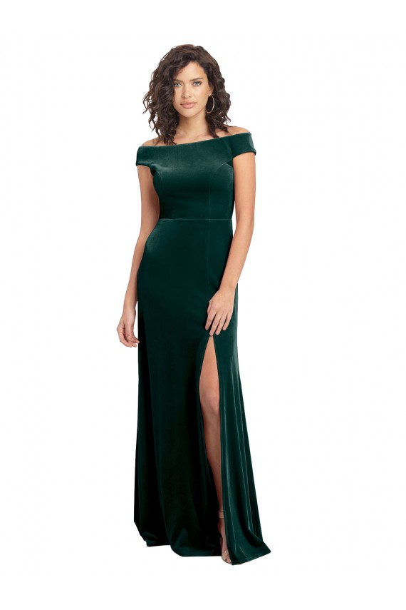 Long Cap Sleeves Stretch Velvet Dark Green A-Line Formal Evening Gown / Prom Dress / Bridesmaid Dress Edmonton