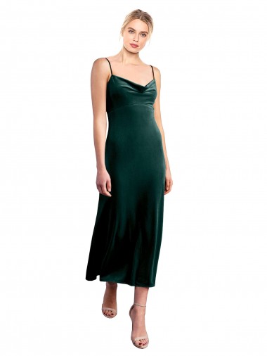 Midi Length Sleeveless Stretch Velvet Dark Green A-Line Prom Dress / Bridesmaid Dress Edmonton