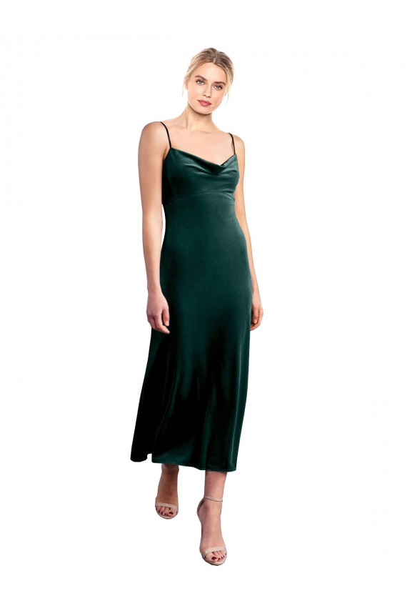 Midi Length Sleeveless Stretch Velvet Dark Green A-Line Prom Dress / Bridesmaid Dress Edmonton