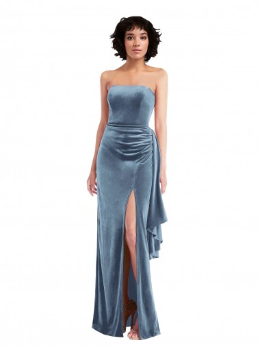 Long Sleeveless Stretch Velvet Dusty Blue Sheath Formal Evening Gown / Prom Dress / Bridesmaid Dress Edmonton