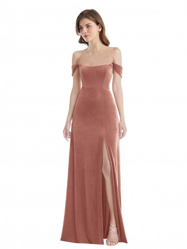 Long Sleeveless Stretch Velvet Cinnamon Rose A-Line Semi Formal Evening Dress / Prom Dress / Bridesmaid Dress Edmonton