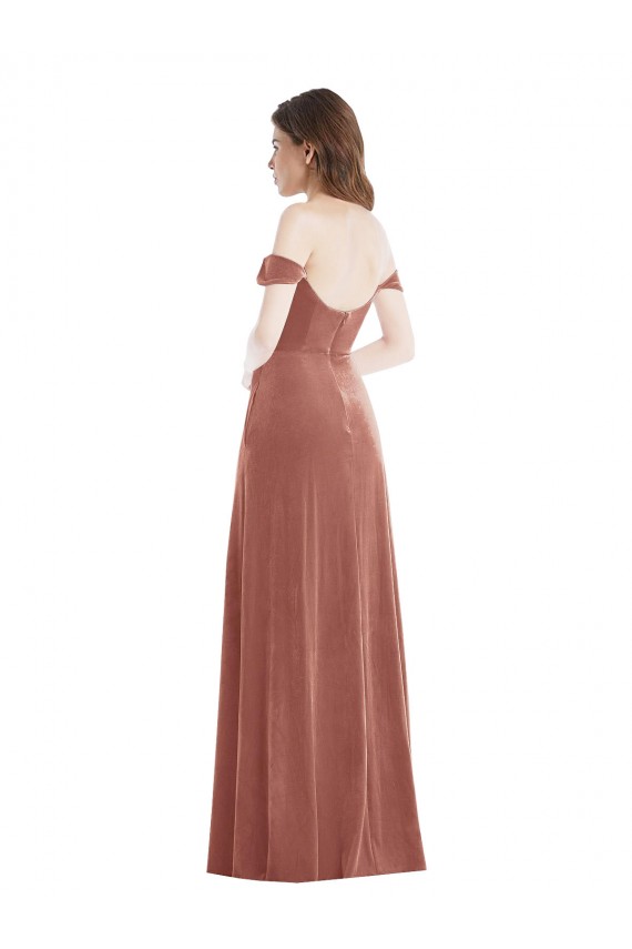 Long Sleeveless Stretch Velvet Cinnamon Rose A-Line Semi Formal Evening Dress / Prom Dress / Bridesmaid Dress Edmonton