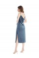 Long Sleeveless Stretch Velvet Dusty Blue Sheath Semi Formal Evening Dress / Prom Dress / Bridesmaid Dress Edmonton