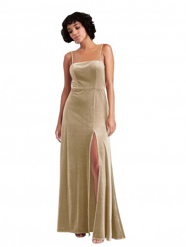 Long Sleeveless Stretch Velvet Champagne A-Line Formal Evening Gown / Prom Dress / Bridesmaid Dress Edmonton