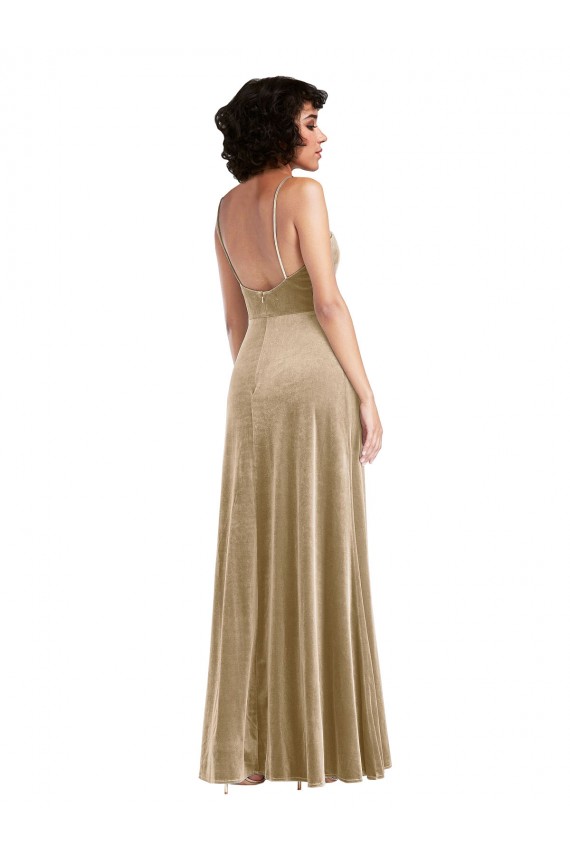 Long Sleeveless Stretch Velvet Champagne A-Line Formal Evening Gown / Prom Dress / Bridesmaid Dress Edmonton