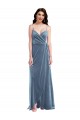 Long Sleeveless Stretch Velvet Dusty Blue A-Line Semi Formal Evening Dress / Prom Dress / Bridesmaid Dress Edmonton