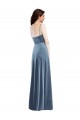 Long Sleeveless Stretch Velvet Dusty Blue A-Line Semi Formal Evening Dress / Prom Dress / Bridesmaid Dress Edmonton