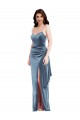 Long Sleeveless Stretch Velvet Dusty Blue Trumpet Formal Evening Gown / Prom Dress / Bridesmaid Dress Edmonton