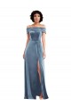 Long Sleeveless Stretch Velvet Dusty Blue Off the Shoulder A-Line Semi Formal Evening Dress / Prom Dress / Bridesmaid Dress Edmonton