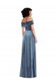 Long Sleeveless Stretch Velvet Dusty Blue Off the Shoulder A-Line Semi Formal Evening Dress / Prom Dress / Bridesmaid Dress Edmonton