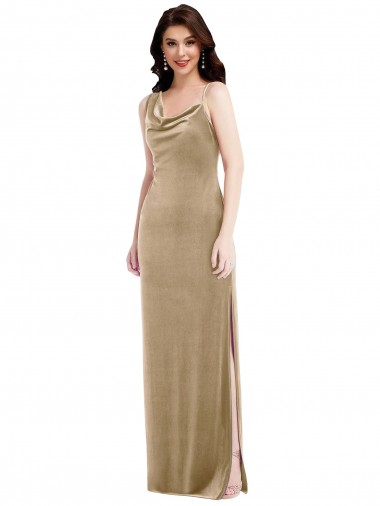 Long Sleeveless Stretch Velvet Champagne Sheath Black Tie Evening Gown / Prom Dress / Bridesmaid Dress Edmonton