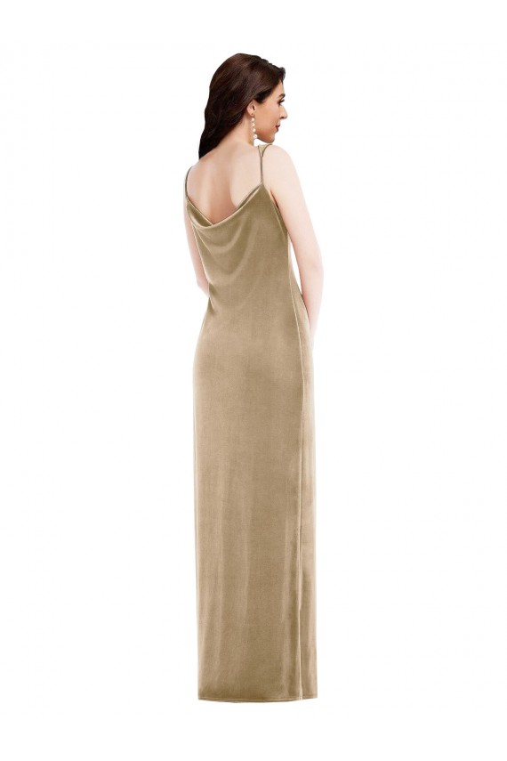 Long Sleeveless Stretch Velvet Champagne Sheath Black Tie Evening Gown / Prom Dress / Bridesmaid Dress Edmonton