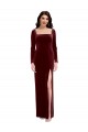 Long Long Sleeves Stretch Velvet Burgundy A-Line Prom Dress / Bridesmaid Dress Edmonton