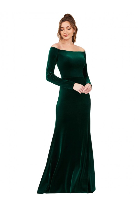 Long Long Sleeves Stretch Velvet Dark Green Sheath Formal Evening Gown / Prom Dress / Bridesmaid Dress Edmonton