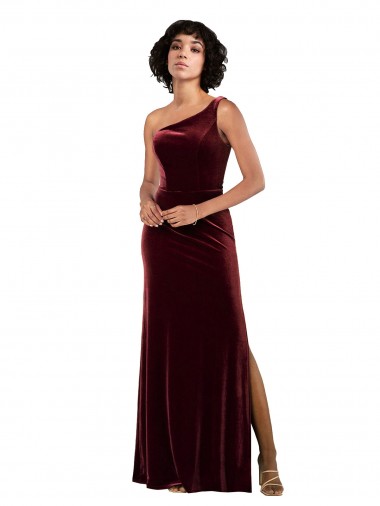 Long Sleeveless Stretch Velvet Burgundy Column Formal Evening Gown / Prom Dress / Bridesmaid Dress Edmonton