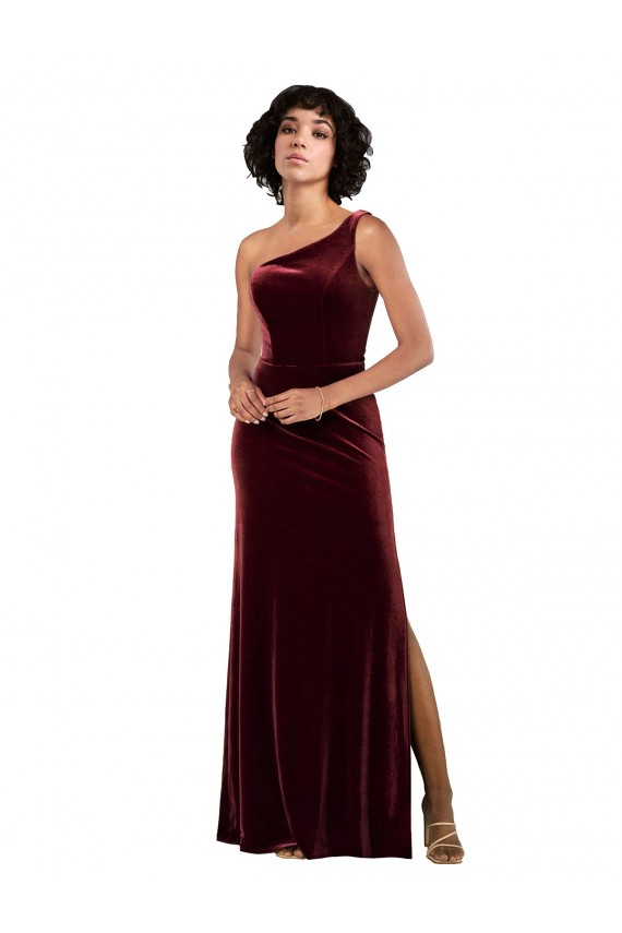 Long Sleeveless Stretch Velvet Burgundy Column Formal Evening Gown / Prom Dress / Bridesmaid Dress Edmonton