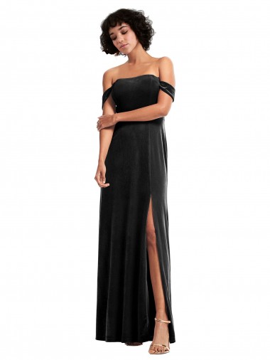 Long Sleeveless Stretch Velvet Black Off the Shoulder A-Line Formal Evening Gown / Prom Dress / Bridesmaid Dress Edmonton