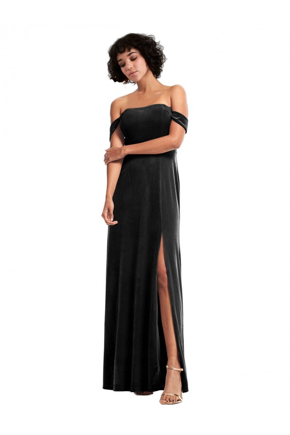 Long Sleeveless Stretch Velvet Black Off the Shoulder A-Line Formal Evening Gown / Prom Dress / Bridesmaid Dress Edmonton