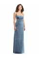 Long Sleeveless Stretch Velvet Dusty Blue Square Neck Sheath Formal Evening Gown / Prom Dress / Bridesmaid Dress Edmonton