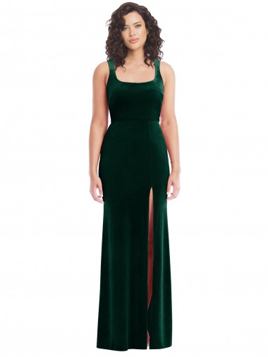 Long Sleeveless Stretch Velvet Dark Green Trumpet Semi Formal Evening Dress / Prom Dress / Bridesmaid Dress Edmonton