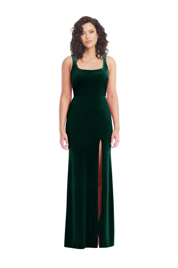 Long Sleeveless Stretch Velvet Dark Green Trumpet Semi Formal Evening Dress / Prom Dress / Bridesmaid Dress Edmonton