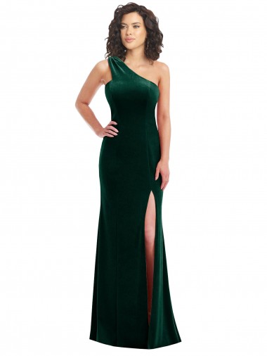 Long Sleeveless Stretch Velvet Dark Green Trumpet Black Tie Prom Dress / Bridesmaid Dress Edmonton