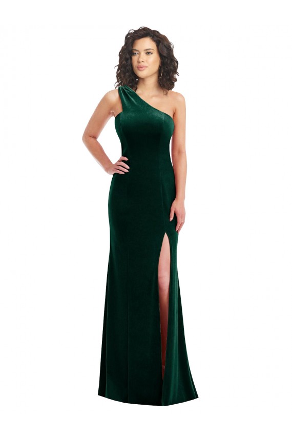 Long Sleeveless Stretch Velvet Dark Green Trumpet Black Tie Prom Dress / Bridesmaid Dress Edmonton