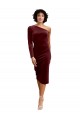 Midi Length Long Sleeves Stretch Velvet Burgundy A-Line Black Tie Prom Dress / Bridesmaid Dress Edmonton