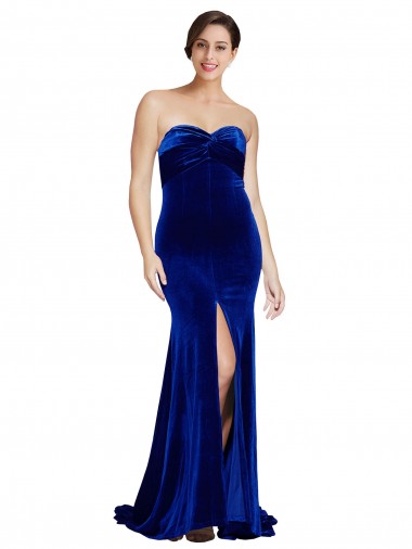 Sweep Train Sleeveless Stretch Velvet Royal Blue Mermaid Formal Evening Gown / Prom Dress / Bridesmaid Dress Edmonton