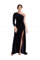 Sweep Train Long Sleeves Stretch Velvet Dark Navy A-Line Formal Evening Gown / Prom Dress / Bridesmaid Dress Edmonton