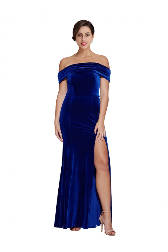 Long Sleeveless Stretch Velvet Royal Blue Mermaid Formal Evening Gown / Prom Dress / Bridesmaid Dress Edmonton