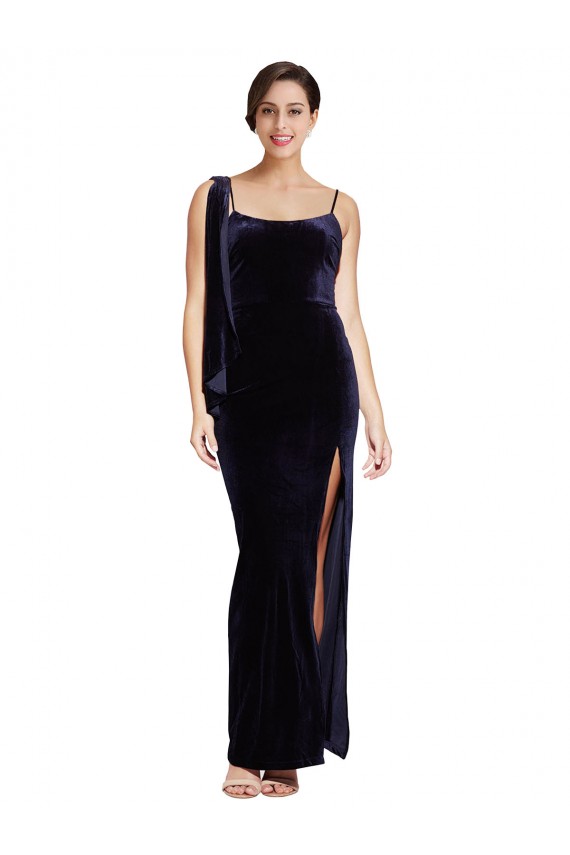 Long Sleeveless Stretch Velvet Dark Navy Sheath Formal Evening Gown / Prom Dress / Bridesmaid Dress Edmonton