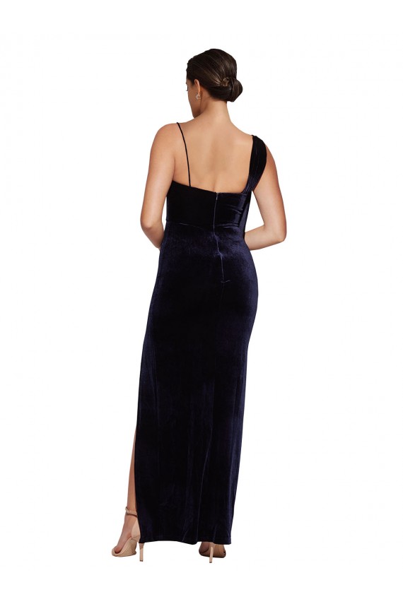 Long Sleeveless Stretch Velvet Dark Navy Sheath Formal Evening Gown / Prom Dress / Bridesmaid Dress Edmonton