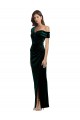 Long Sleeveless Stretch Velvet Dark Green Off the Shoulder Sheath High Low Evening Gown / Prom Dress / Bridesmaid Dress Edmonton