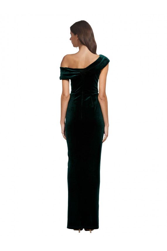 Long Sleeveless Stretch Velvet Dark Green Off the Shoulder Sheath High Low Evening Gown / Prom Dress / Bridesmaid Dress Edmonton