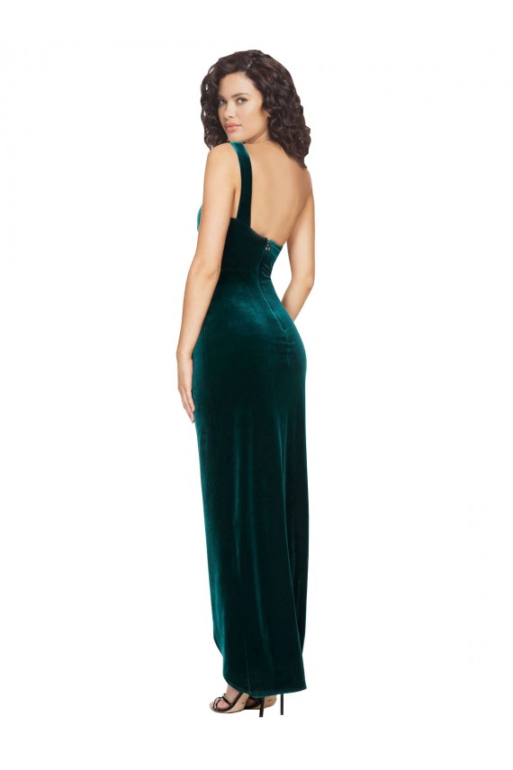 Long Sleeveless Stretch Velvet Dark Green Sheath High Low Evening Gown / Prom Dress / Bridesmaid Dress Edmonton