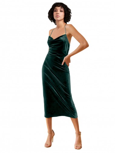 Midi Length Sleeveless Stretch Velvet Dark Green Sheath Formal Dress / Bridesmaid Dress Edmonton