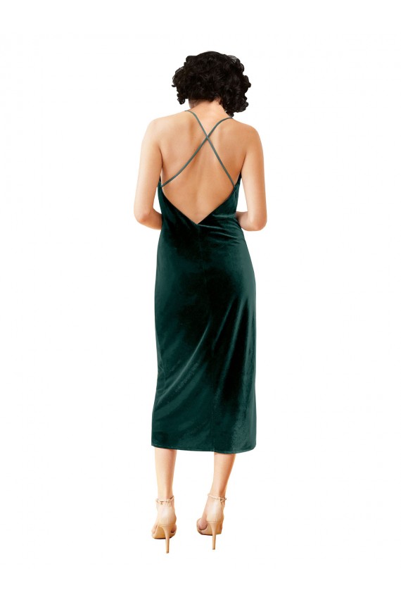 Midi Length Sleeveless Stretch Velvet Dark Green Sheath Formal Dress / Bridesmaid Dress Edmonton