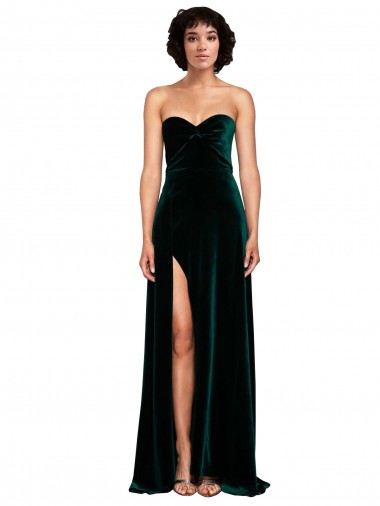 Sweep Train Sleeveless Stretch Velvet Dark Green A-Line Semi Formal Evening Dress / Prom Dress / Bridesmaid Dress Edmonton