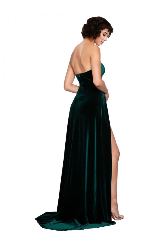 Sweep Train Sleeveless Stretch Velvet Dark Green A-Line Semi Formal Evening Dress / Prom Dress / Bridesmaid Dress Edmonton